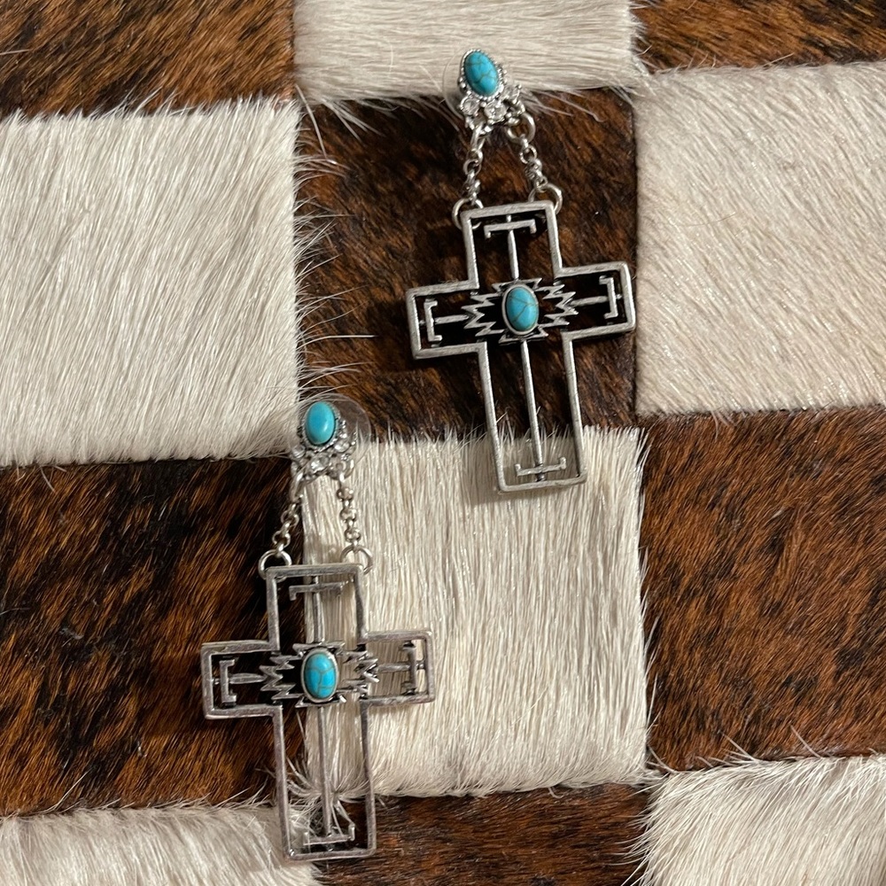 Turquoise Cross Aztec Earring